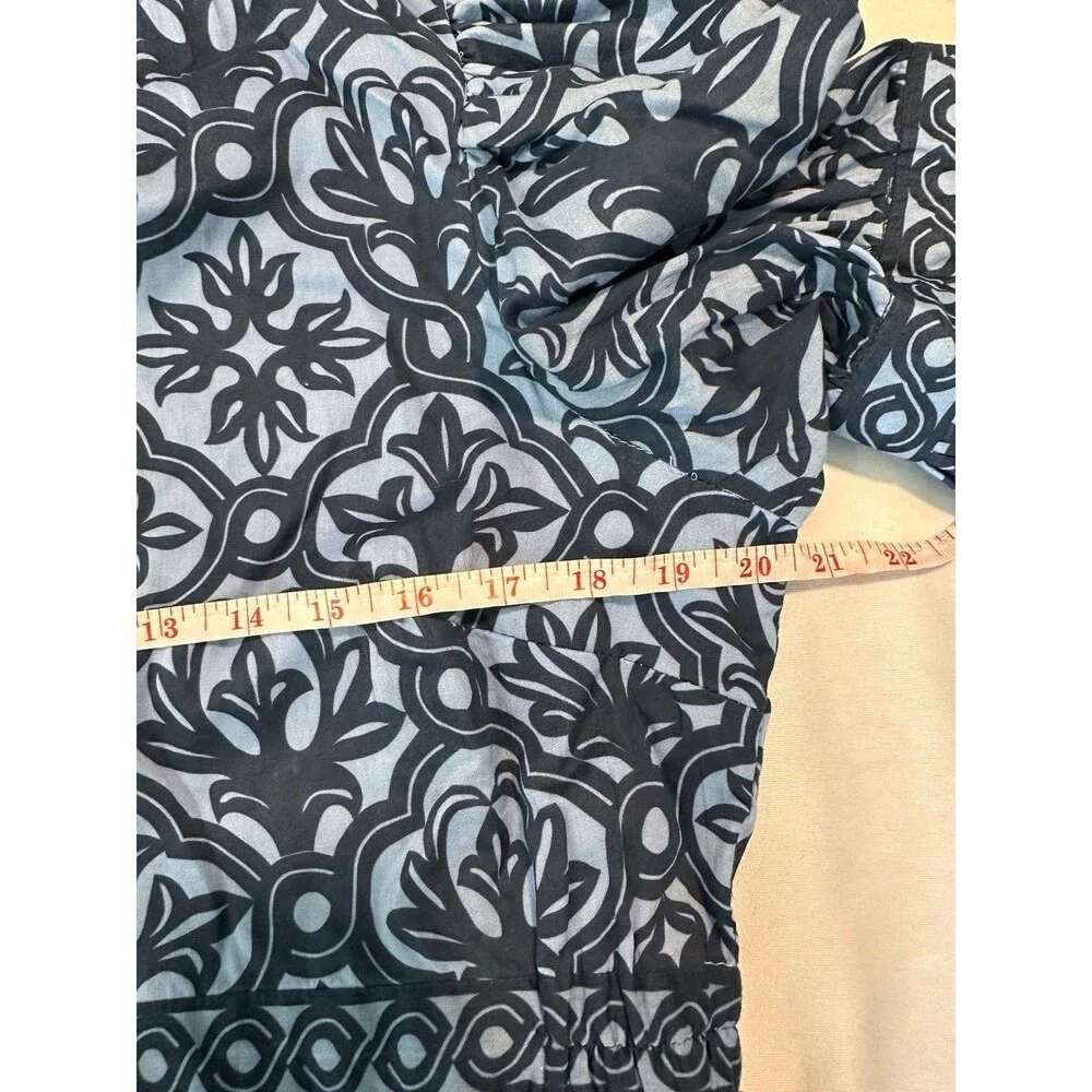 Gretchen Scott Blue Medallion Cotton Puff Sleeve Split Neck Mini Dress Small